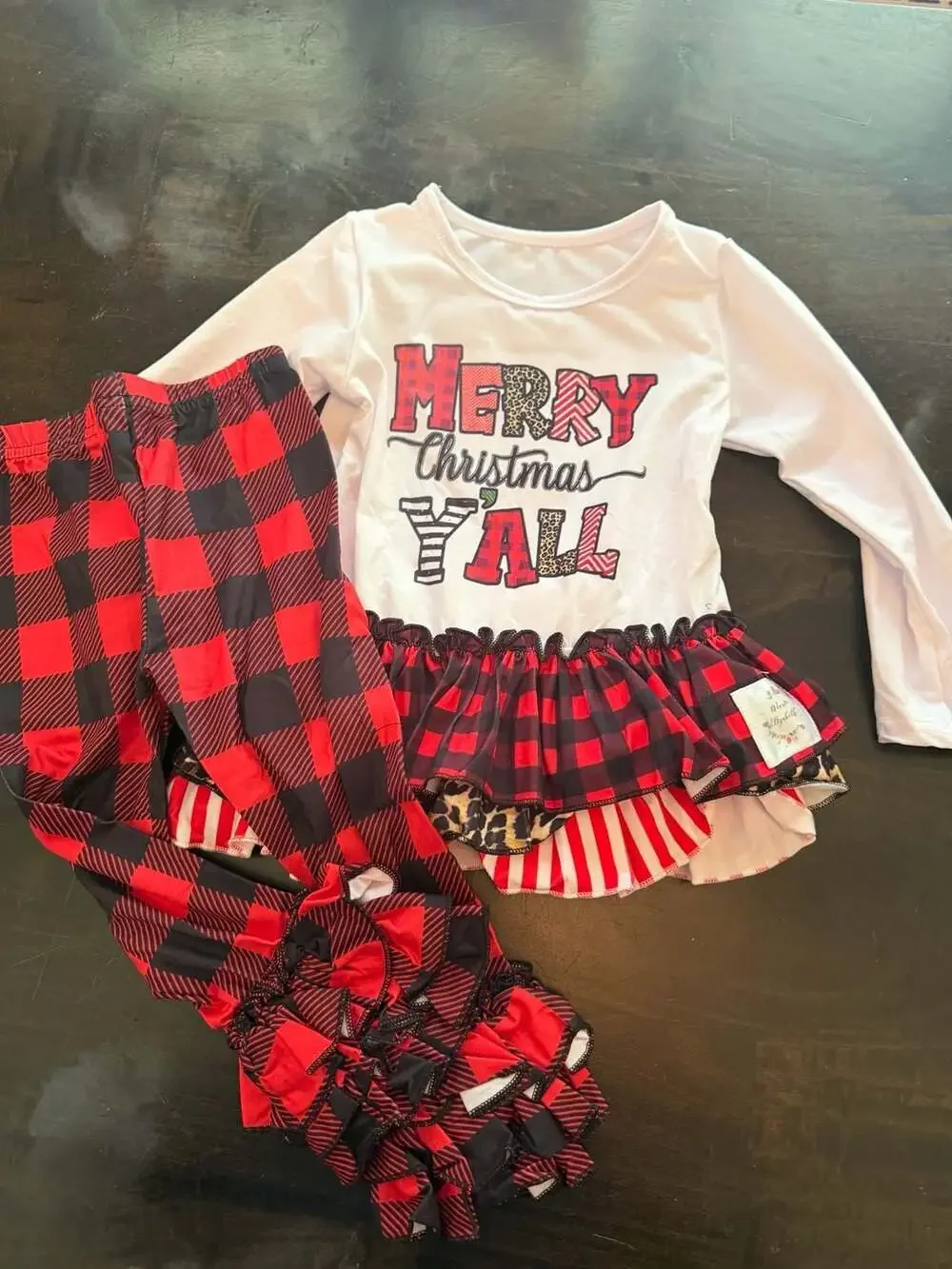 Marie Elizabeth GirlsMerry Christmas Y'All Ruffle Tunic and Bell Bottom Pants